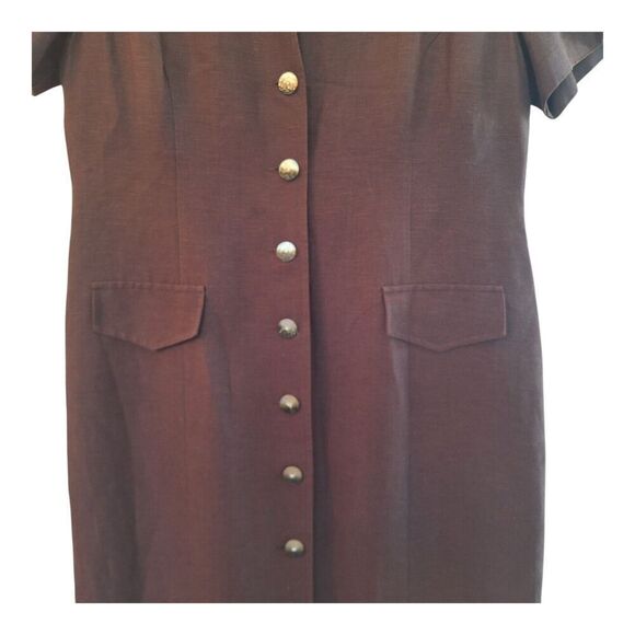 Vintage Savannah Maxi Linen Dress Button Up Lined 90s Mocha Brown size 10 - Picture 3 of 16